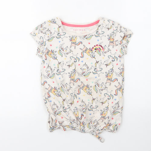 Nutmeg Girls Ivory  Cotton Basic T-Shirt Size 8 Years Round Neck  - Rainbows and Unicorns
