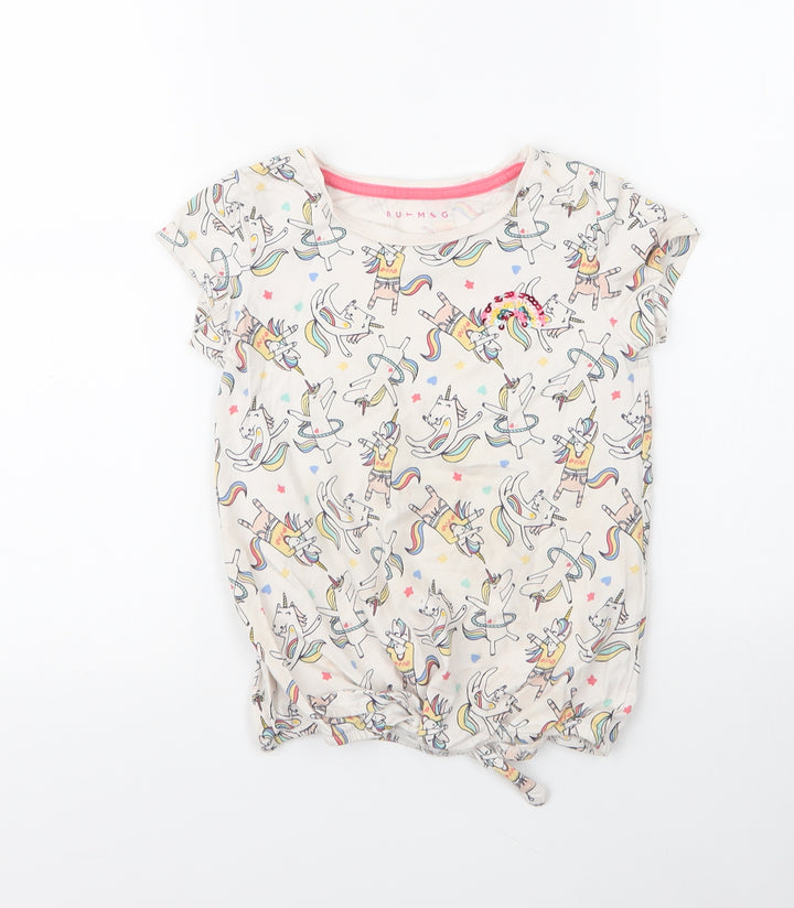 Nutmeg Girls Ivory Cotton Basic T-Shirt Size 8 Years Round Neck - Rainbows and Unicorns