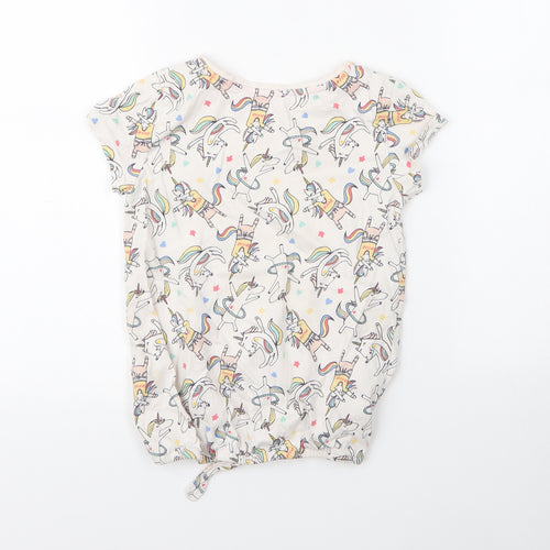 Nutmeg Girls Ivory  Cotton Basic T-Shirt Size 8 Years Round Neck  - Rainbows and Unicorns
