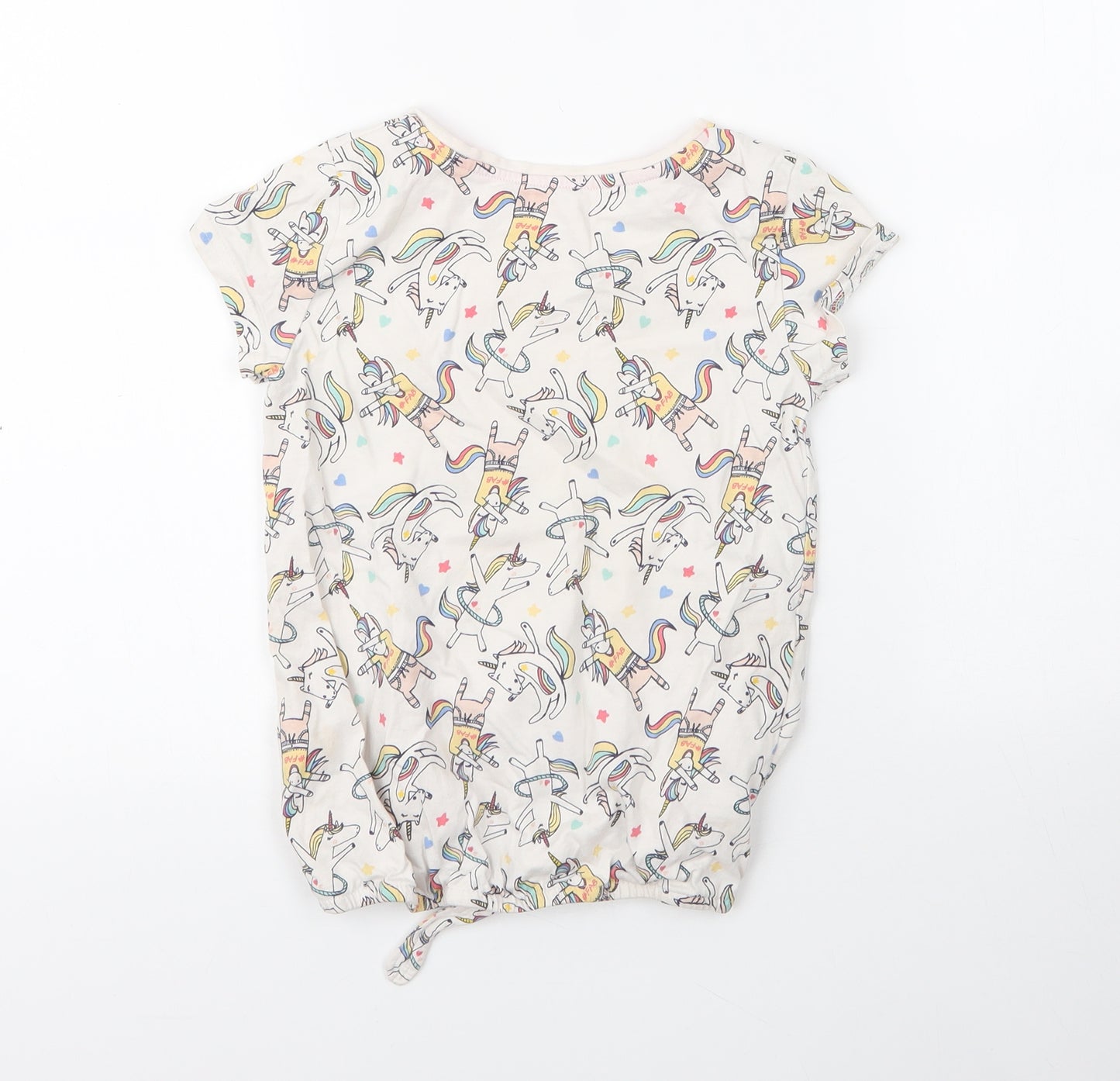 Nutmeg Girls Ivory  Cotton Basic T-Shirt Size 8 Years Round Neck  - Rainbows and Unicorns