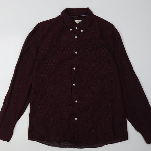 Marks and Spencer Mens Red Polka Dot Cotton  Button-Up Size L Collared Button