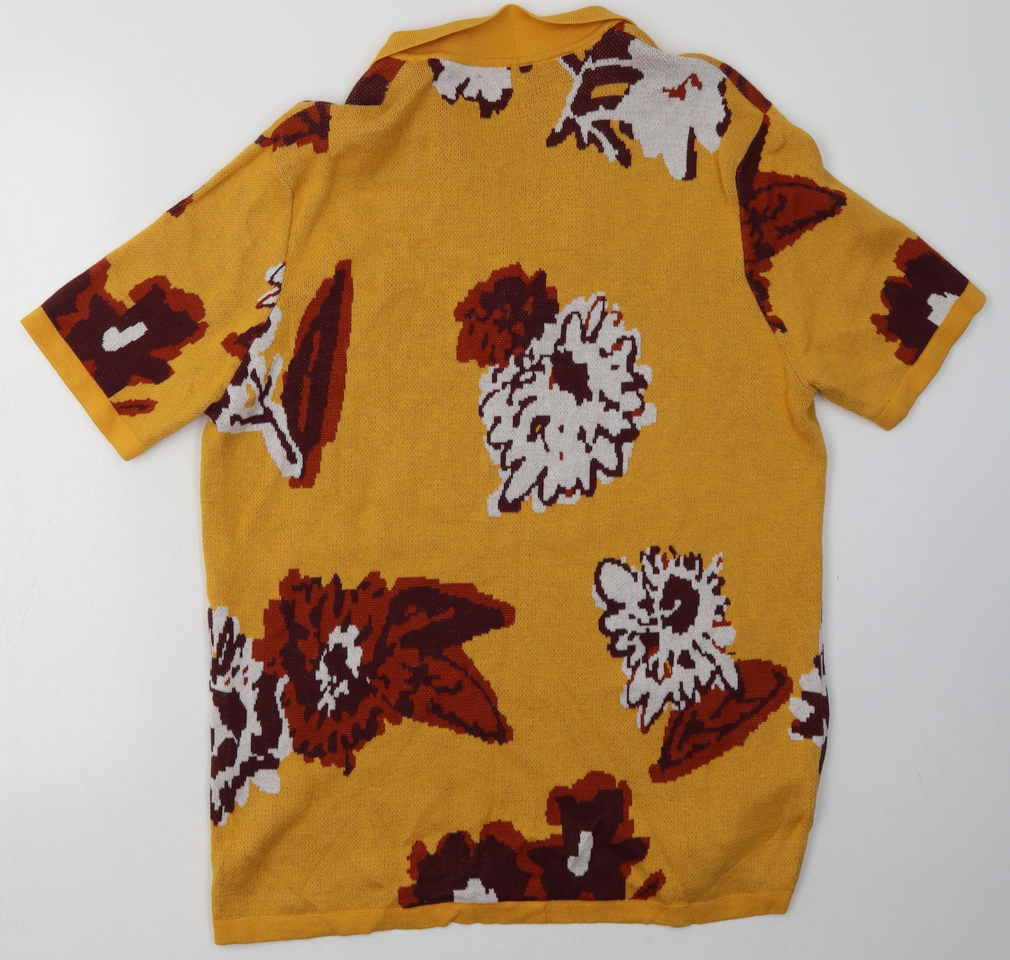ASOS Mens Yellow Floral Cotton  Button-Up Size M Collared Push Lock