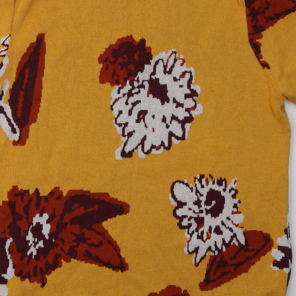 ASOS Mens Yellow Floral Cotton  Button-Up Size M Collared Push Lock