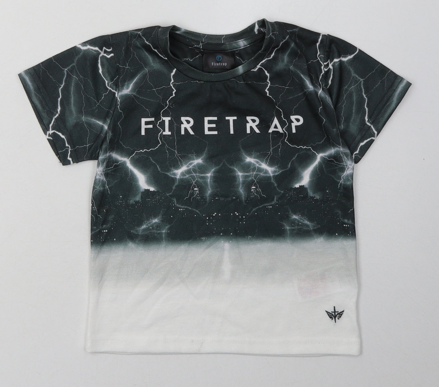 Firetrap Boys Grey Geometric Polyester Basic T-Shirt Size 4-5 Years Crew Neck Pullover