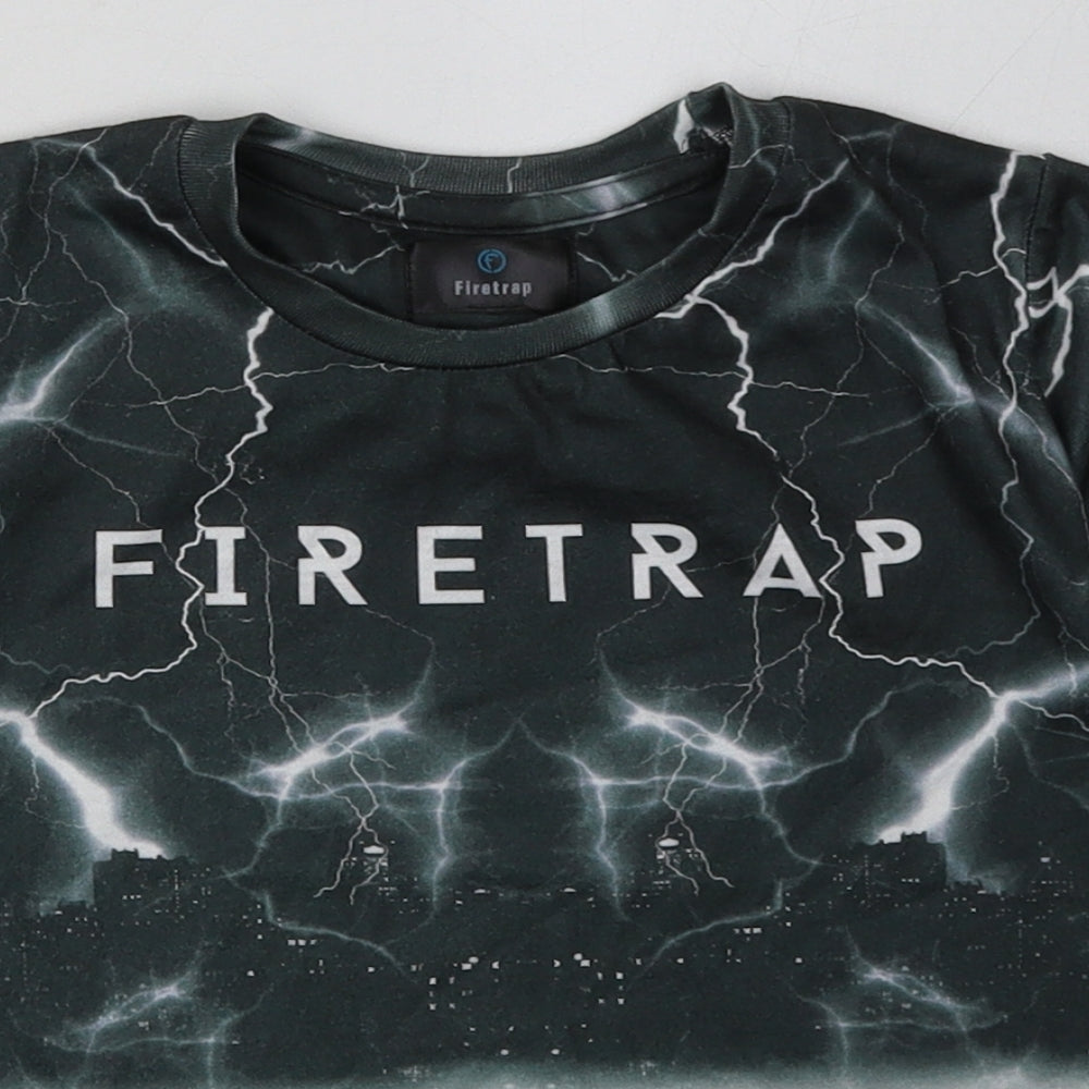 Firetrap Boys Grey Geometric Polyester Basic T-Shirt Size 4-5 Years Crew Neck Pullover