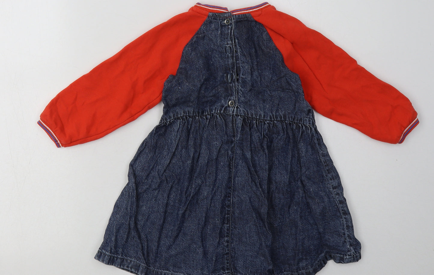 NEXT Girls Blue  Cotton A-Line  Size 2-3 Years  Crew Neck Button - Rainbow