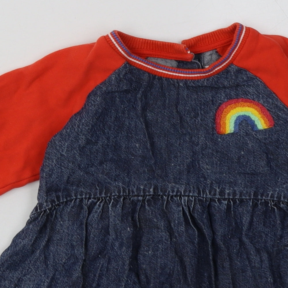 NEXT Girls Blue  Cotton A-Line  Size 2-3 Years  Crew Neck Button - Rainbow