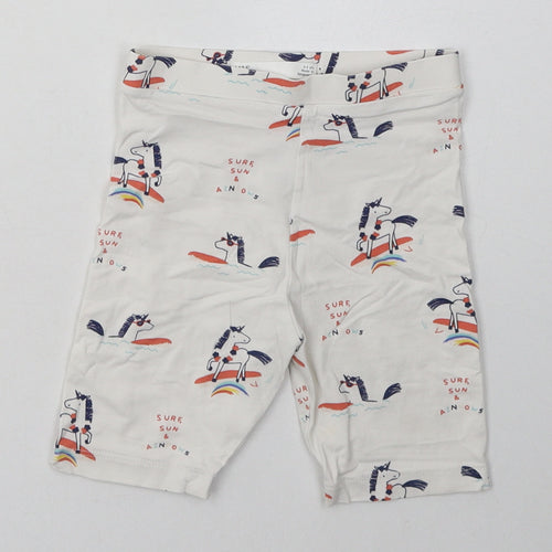 Marks and Spencer Boys White Geometric Cotton Sweat Shorts Size 2-3 Years  Regular  - Unicorn