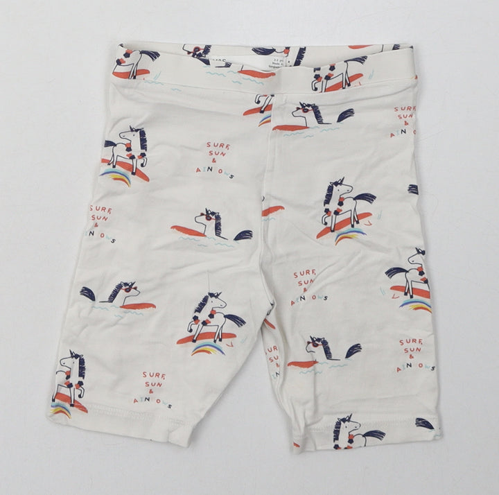 Marks and Spencer Boys White Geometric Cotton Sweat Shorts Size 2-3 Years  Regular  - Unicorn