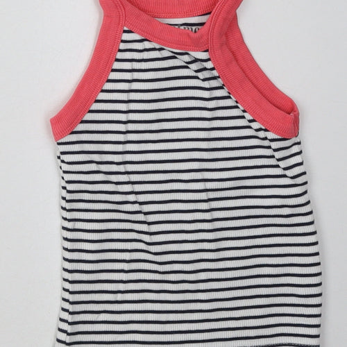 Nutmeg Girls White Striped Cotton Basic Tank Size 4-5 Years Crew Neck Pullover