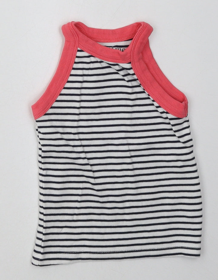 Nutmeg Girls White Striped Cotton Basic Tank Size 4-5 Years Crew Neck Pullover