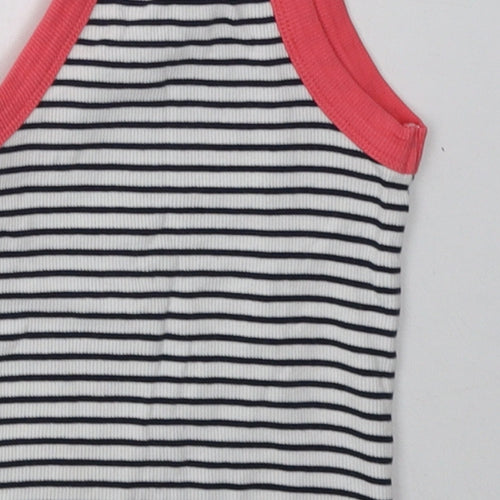 Nutmeg Girls White Striped Cotton Basic Tank Size 4-5 Years Crew Neck Pullover