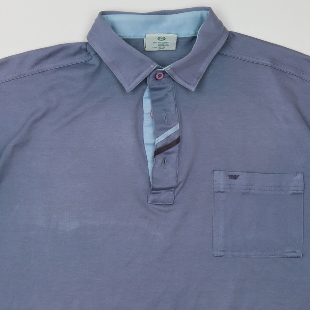 canda Mens Blue  Cotton  Button-Up Size M Collared Button