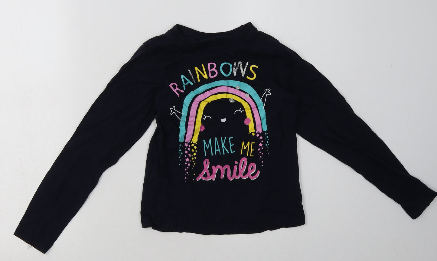 b&m Girls Blue  Cotton Basic Casual Size 8-9 Years Crew Neck Pullover - rainbows make me smile