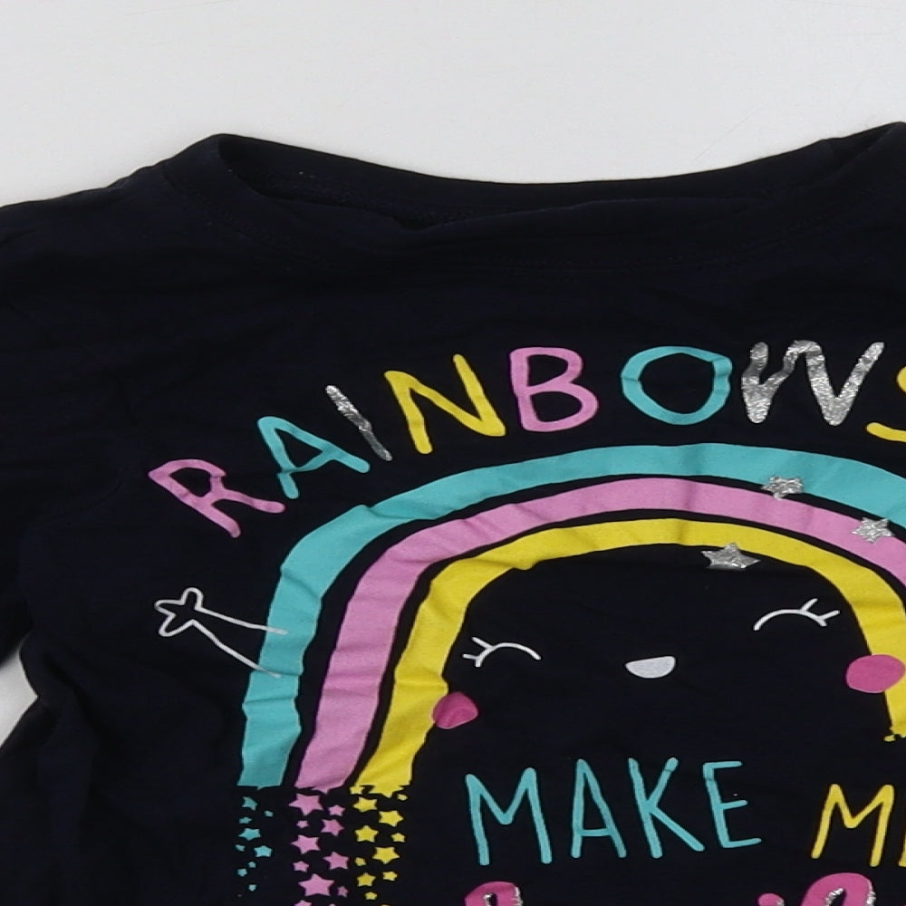 b&m Girls Blue  Cotton Basic Casual Size 8-9 Years Crew Neck Pullover - rainbows make me smile