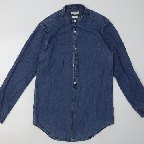 River Island Womens Blue  Cotton A-Line  Size S  Crew Neck Button - longline