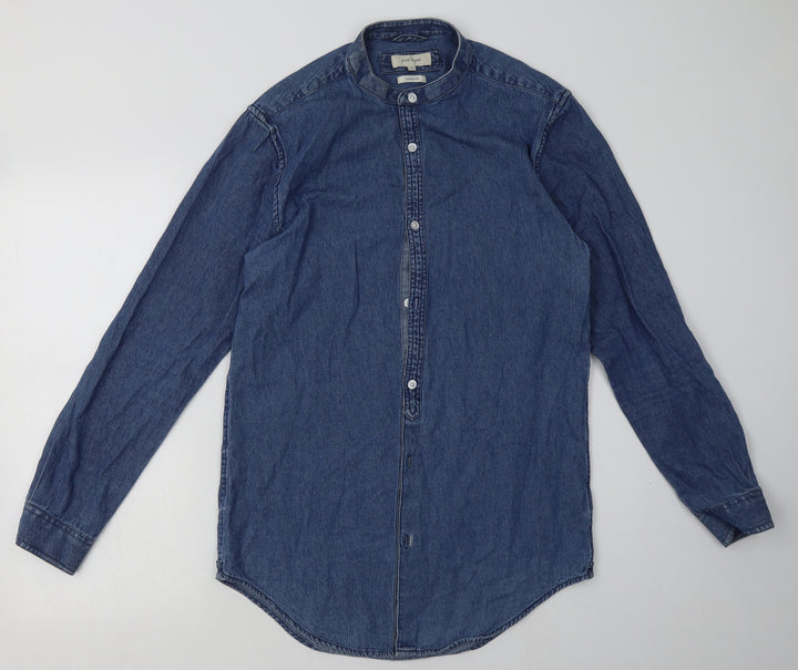 River Island Womens Blue Cotton A-Line Size S Crew Neck Button - longline