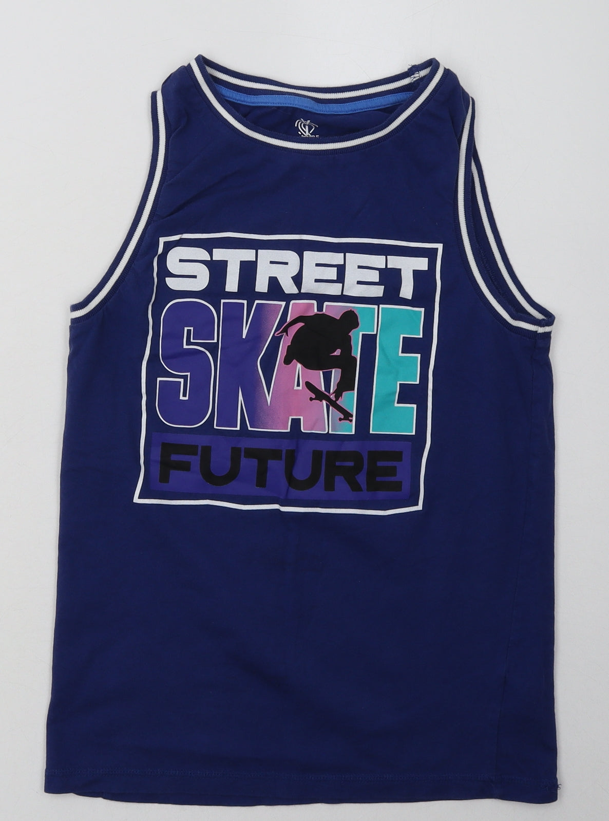 F&F Boys Blue  Cotton Basic Tank Size 11-12 Years Crew Neck Pullover - street skate future