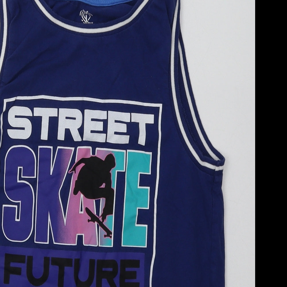 F&F Boys Blue  Cotton Basic Tank Size 11-12 Years Crew Neck Pullover - street skate future