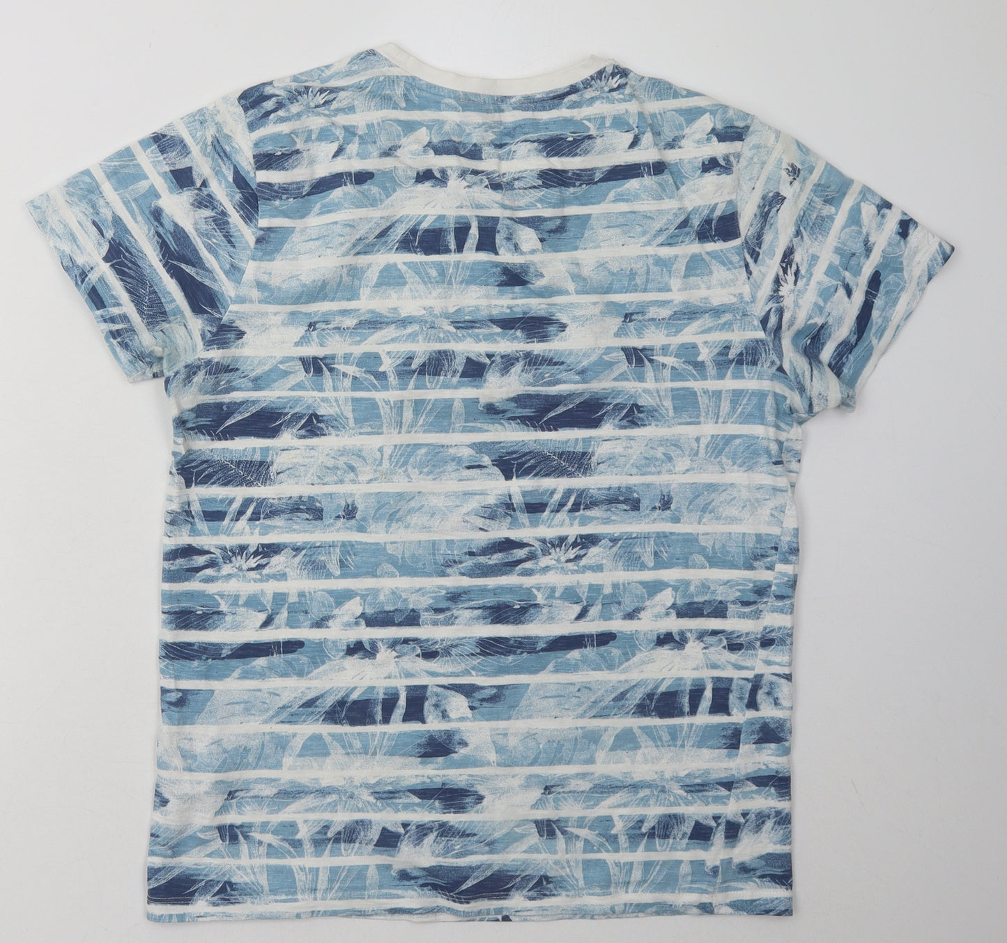 Peacocks Mens Blue Striped Cotton  T-Shirt Size S Crew Neck
