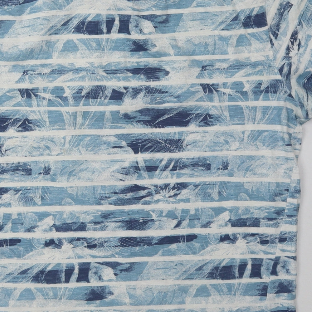 Peacocks Mens Blue Striped Cotton  T-Shirt Size S Crew Neck