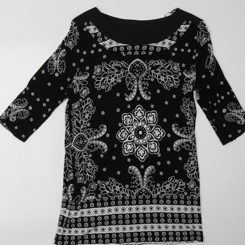 NEXT Womens Black Geometric Viscose A-Line  Size 12  Boat Neck Pullover