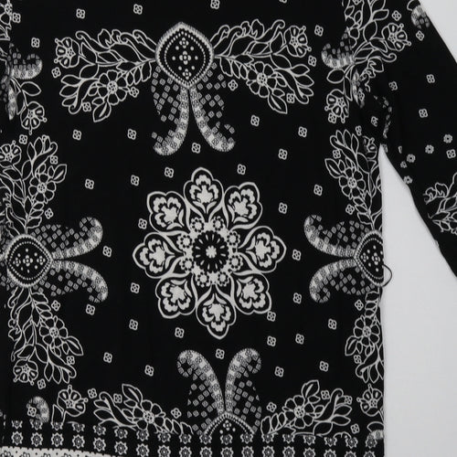 NEXT Womens Black Geometric Viscose A-Line  Size 12  Boat Neck Pullover