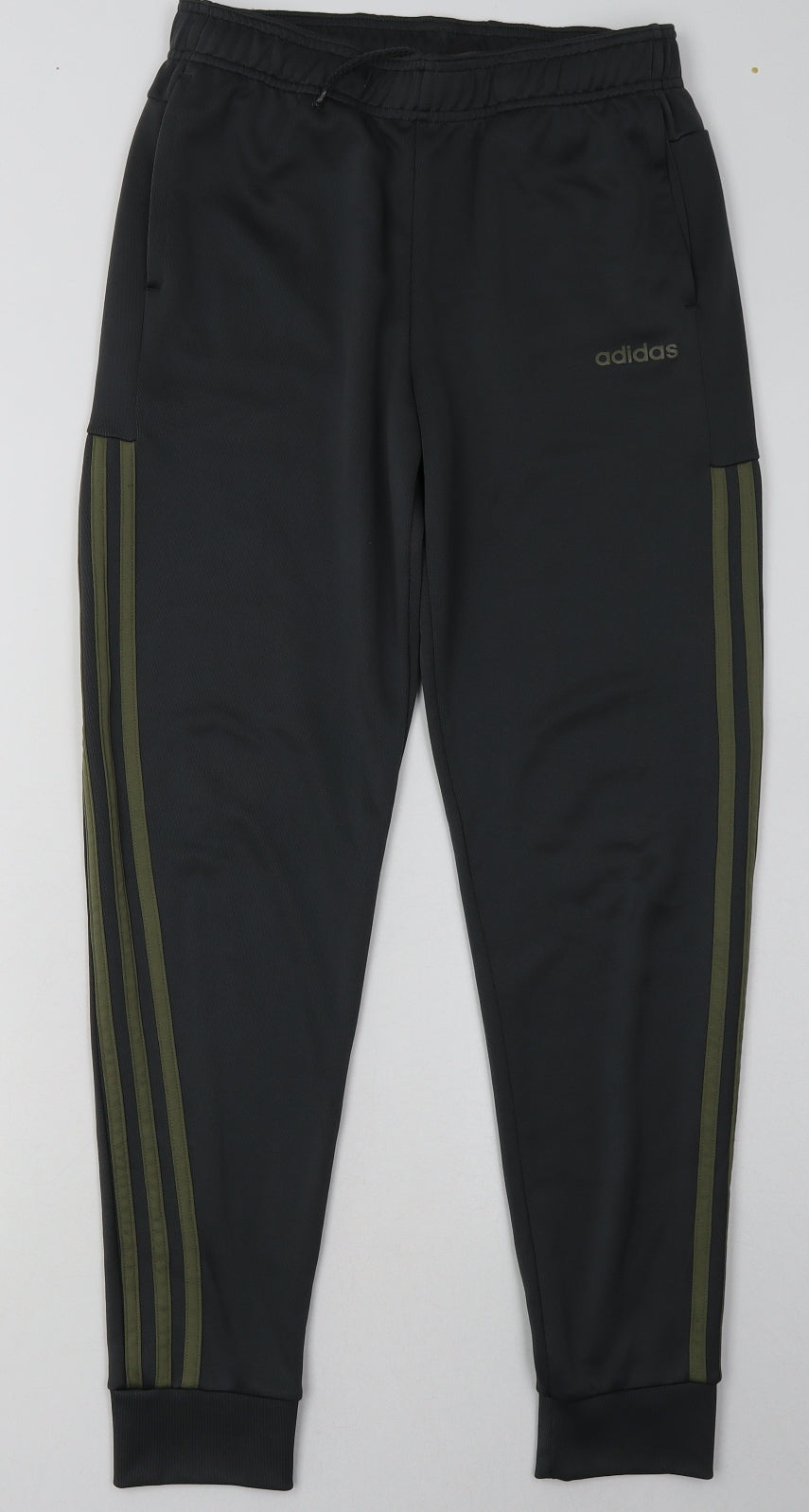 adidas Boys Grey Striped Polyester Jogger Trousers Size 13-14 Years  Regular Tie