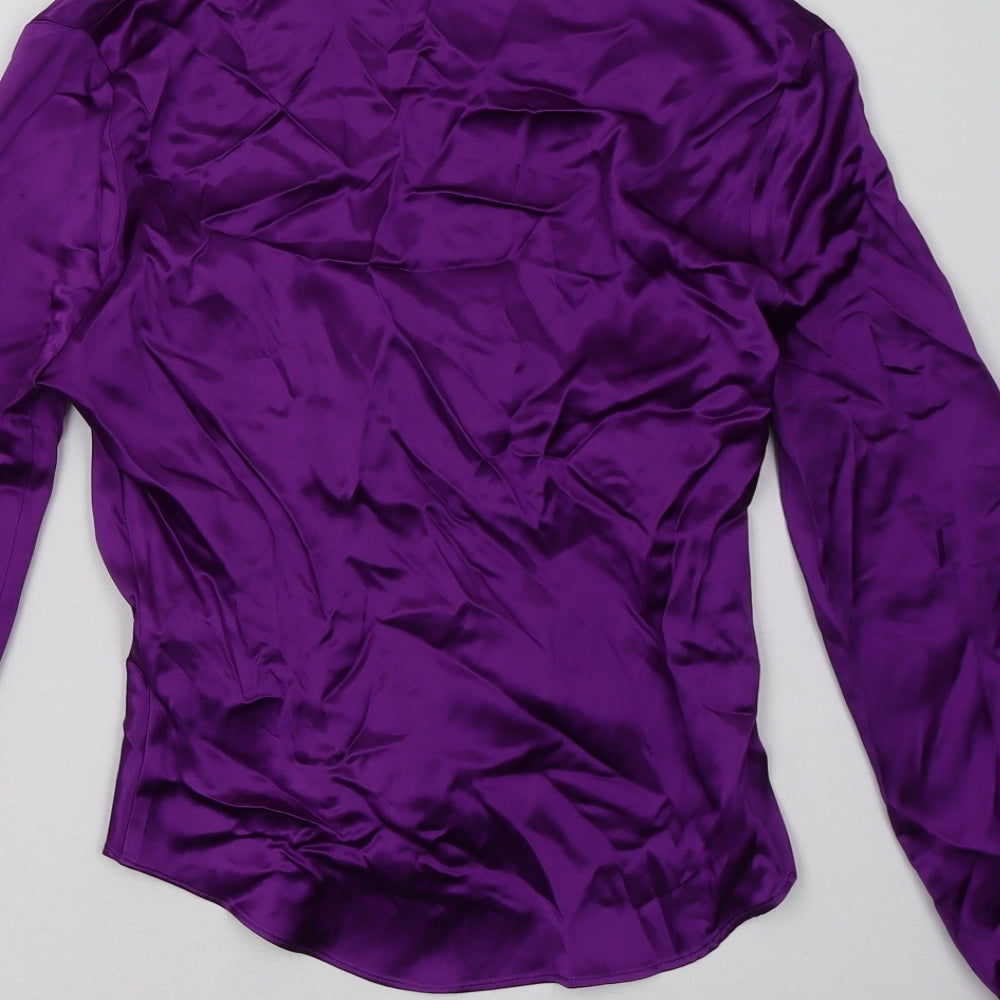 Zara Womens Purple  Polyester Basic Button-Up Size XS Collared