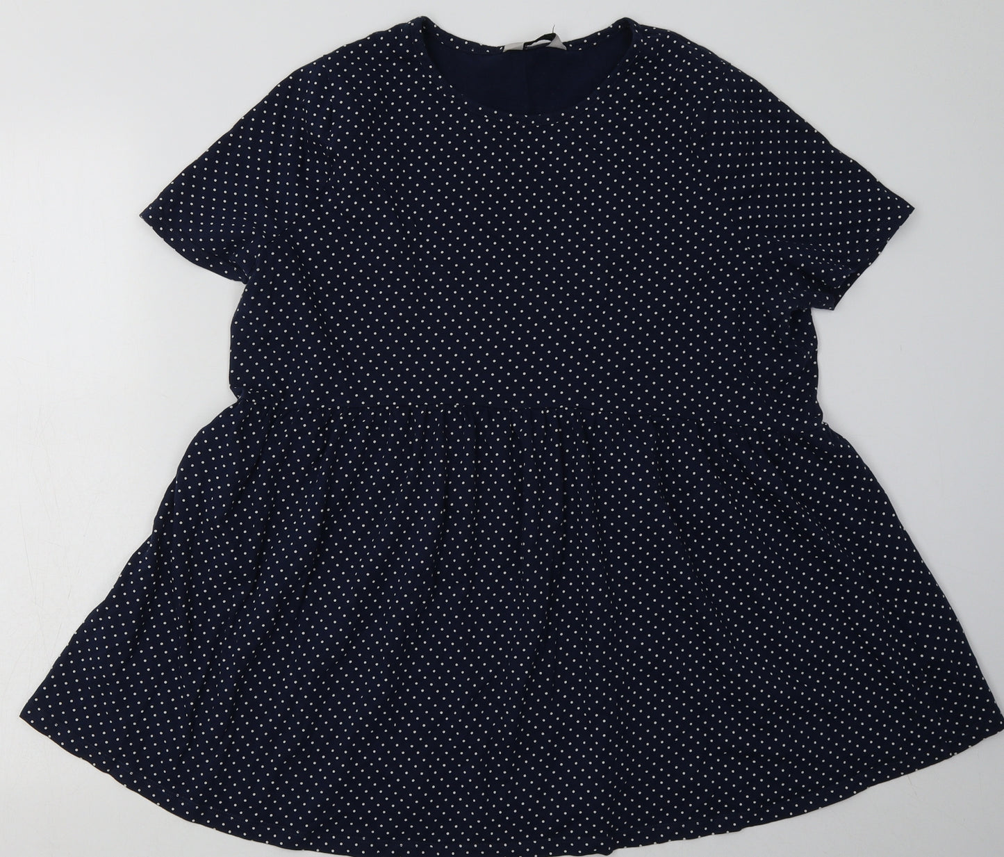 Sainsburys Womens Blue Polka Dot Cotton Basic T-Shirt Size 14 Crew Neck