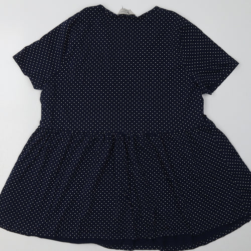 Sainsburys Womens Blue Polka Dot Cotton Basic T-Shirt Size 14 Crew Neck