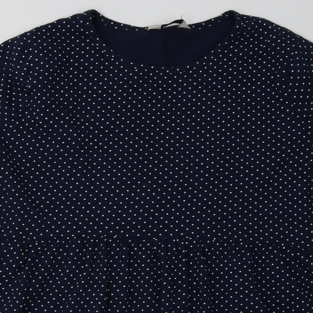 Sainsburys Womens Blue Polka Dot Cotton Basic T-Shirt Size 14 Crew Neck
