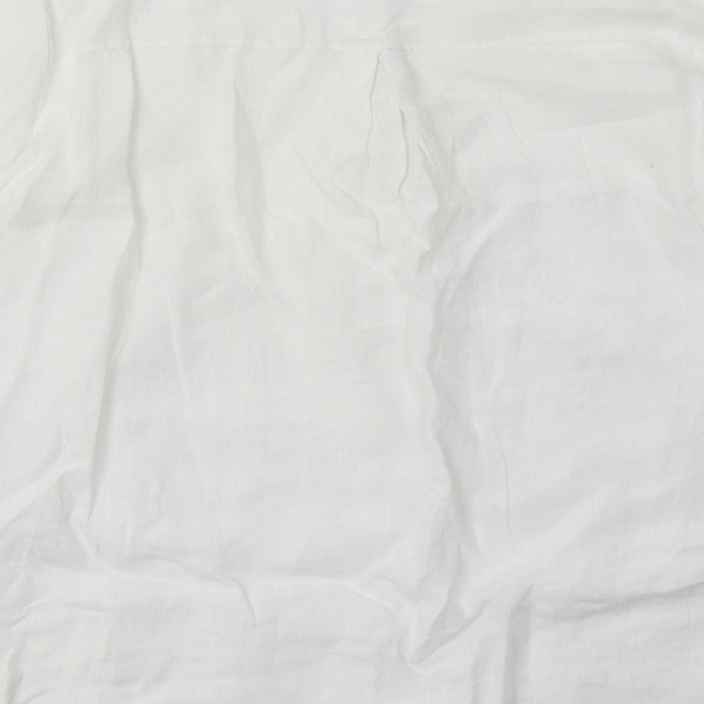 Viola Womens White Geometric Linen Basic Blouse Size M V-Neck