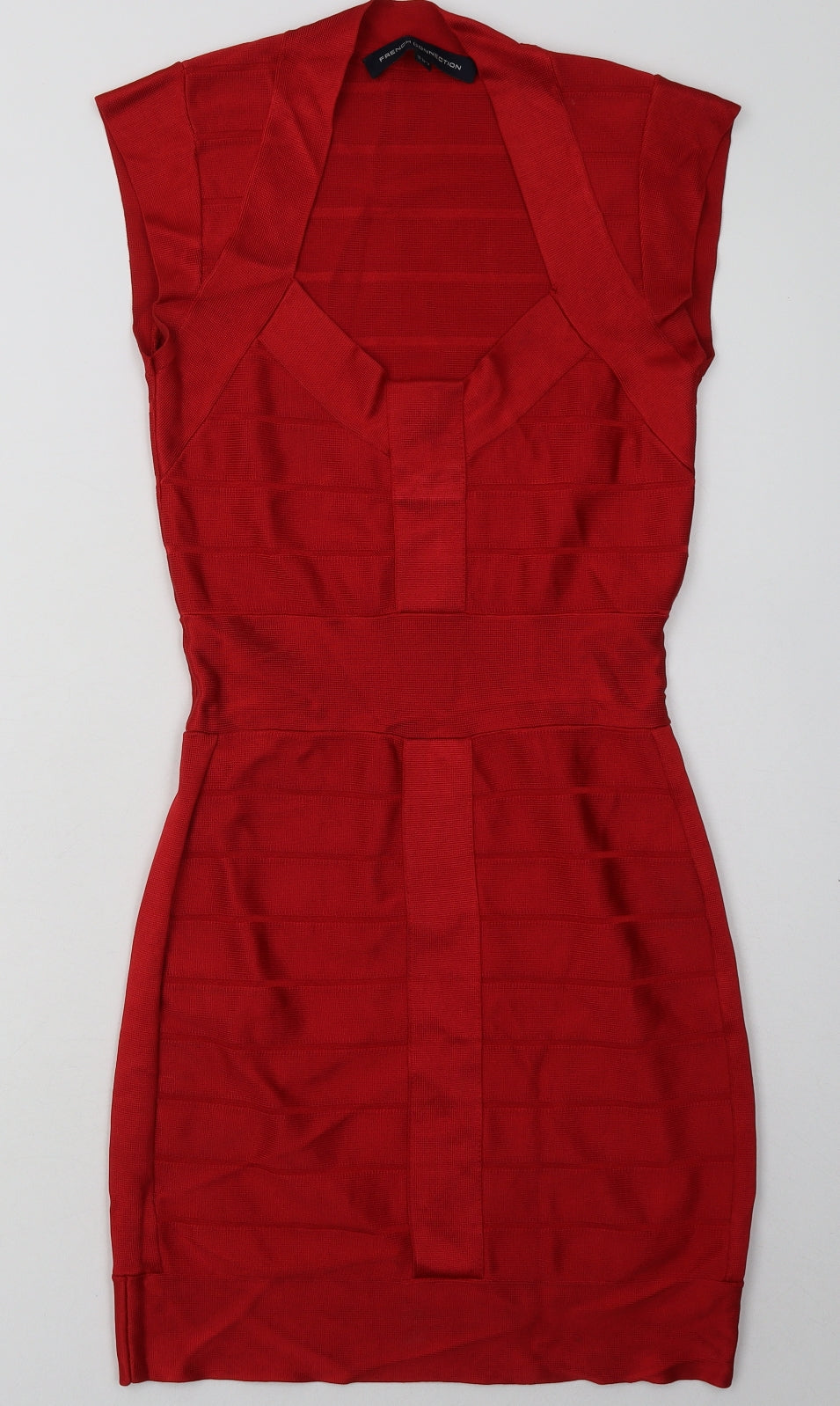 French Connection Womens Red  Viscose Bodycon  Size 10  V-Neck Pullover