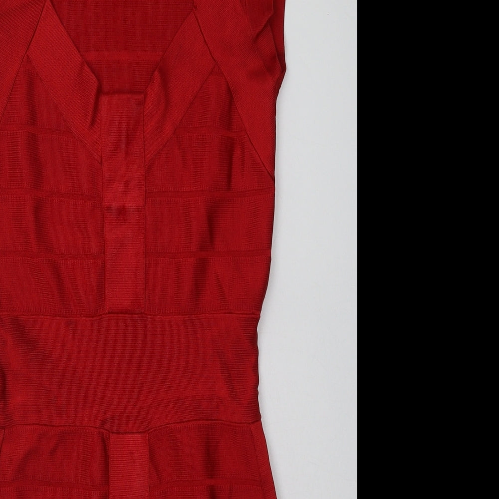French Connection Womens Red  Viscose Bodycon  Size 10  V-Neck Pullover