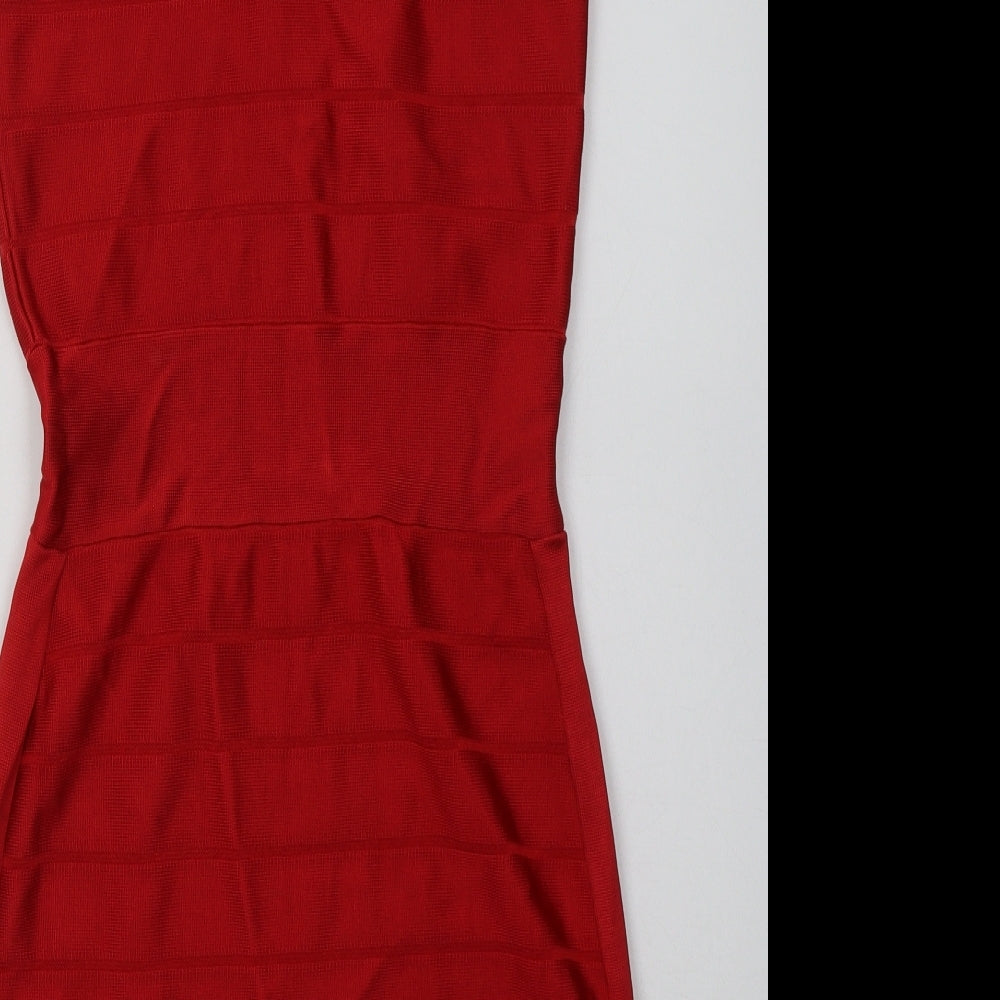 French Connection Womens Red  Viscose Bodycon  Size 10  V-Neck Pullover