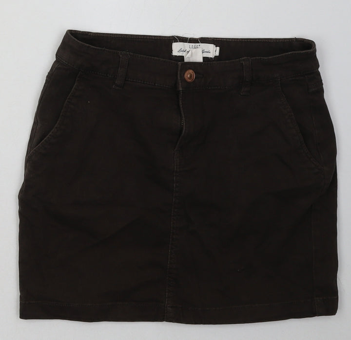 H&M Womens Brown Cotton A-Line Skirt Size 4 Button