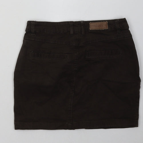 H&M Womens Brown  Cotton A-Line Skirt Size 4   Button