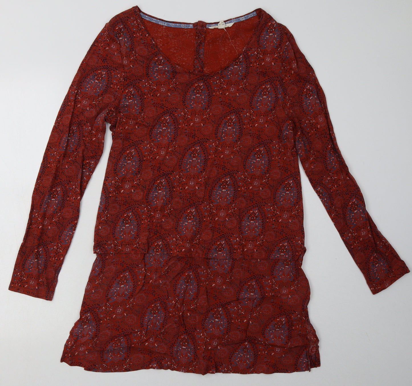 White Stuff Womens Brown Geometric Viscose A-Line  Size 12  Scoop Neck Pullover