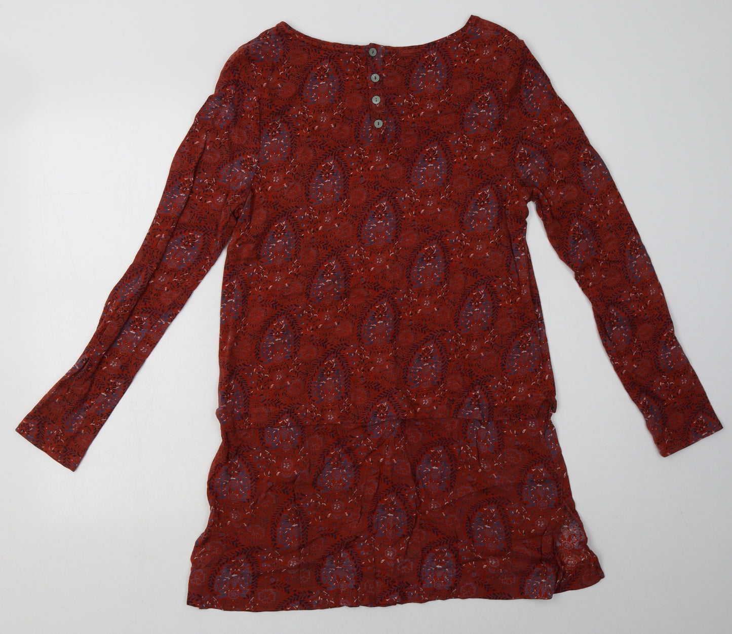 White Stuff Womens Brown Geometric Viscose A-Line  Size 12  Scoop Neck Pullover