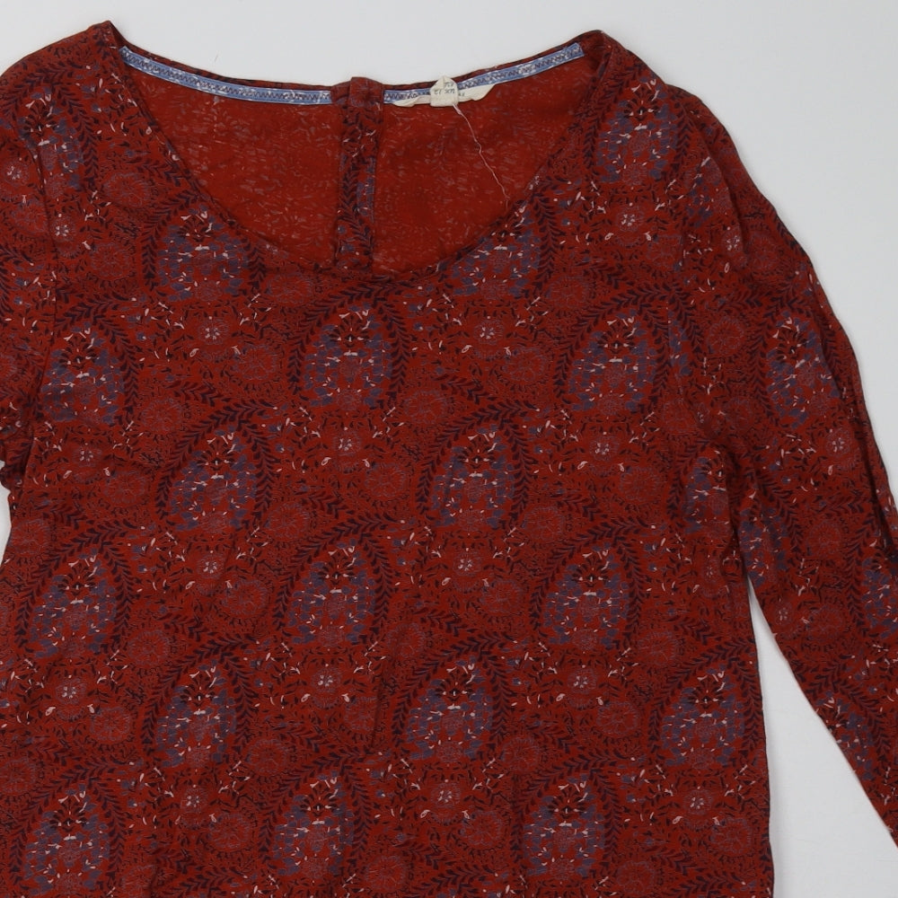White Stuff Womens Brown Geometric Viscose A-Line  Size 12  Scoop Neck Pullover