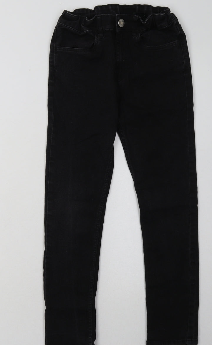 H&M Girls Black Cotton Straight Jeans Size 9 Years Regular Button