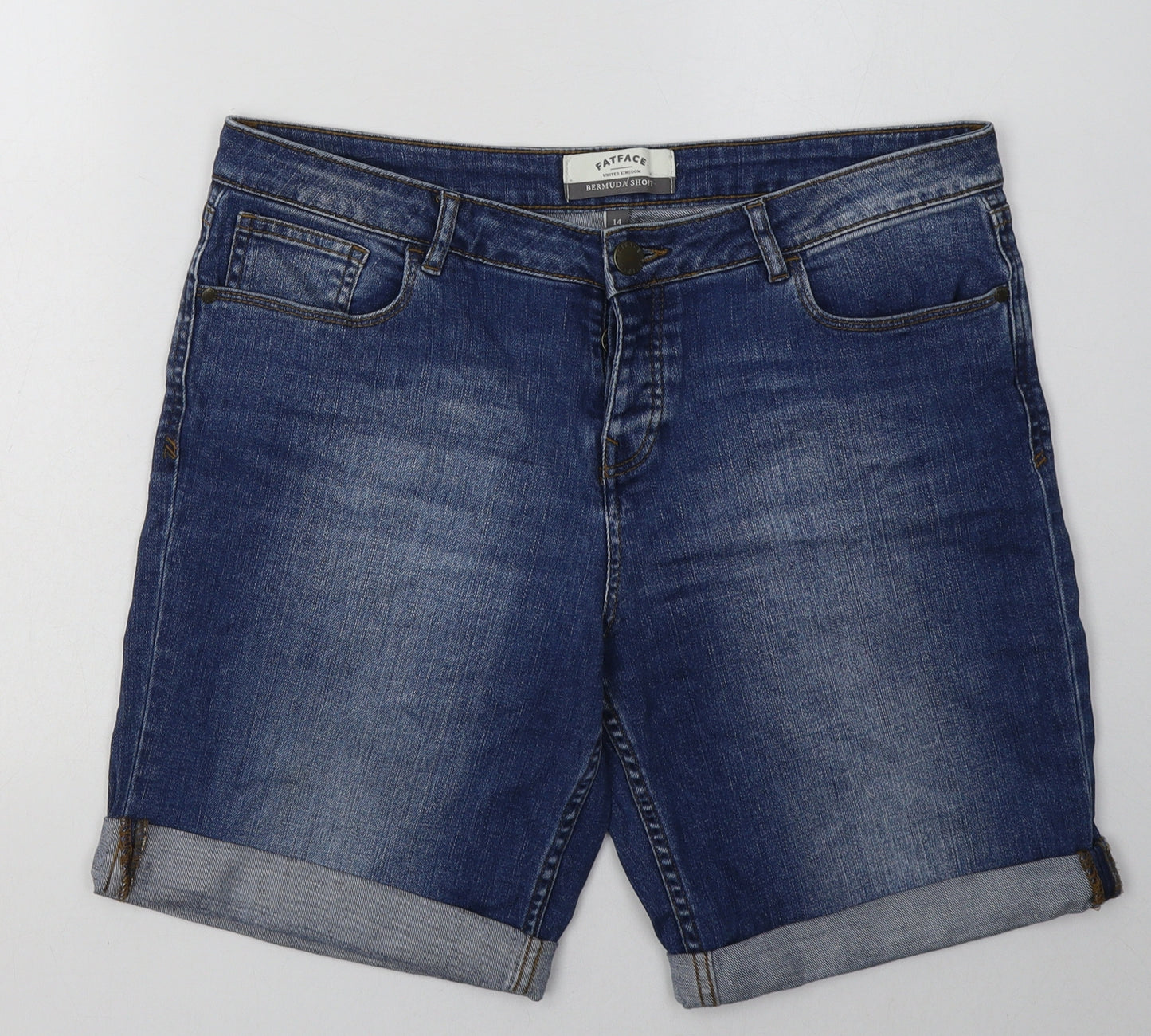 fatface Womens Blue  Cotton Bermuda Shorts Size 14 L10 in Regular Button