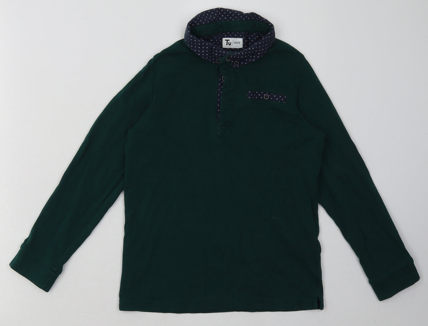 sainsburys Boys Green  Cotton Basic Polo Size 9 Years Collared Button