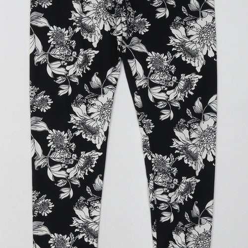 H&M Womens Black Floral Polyester Sweatpants Trousers Size S L30 in Regular