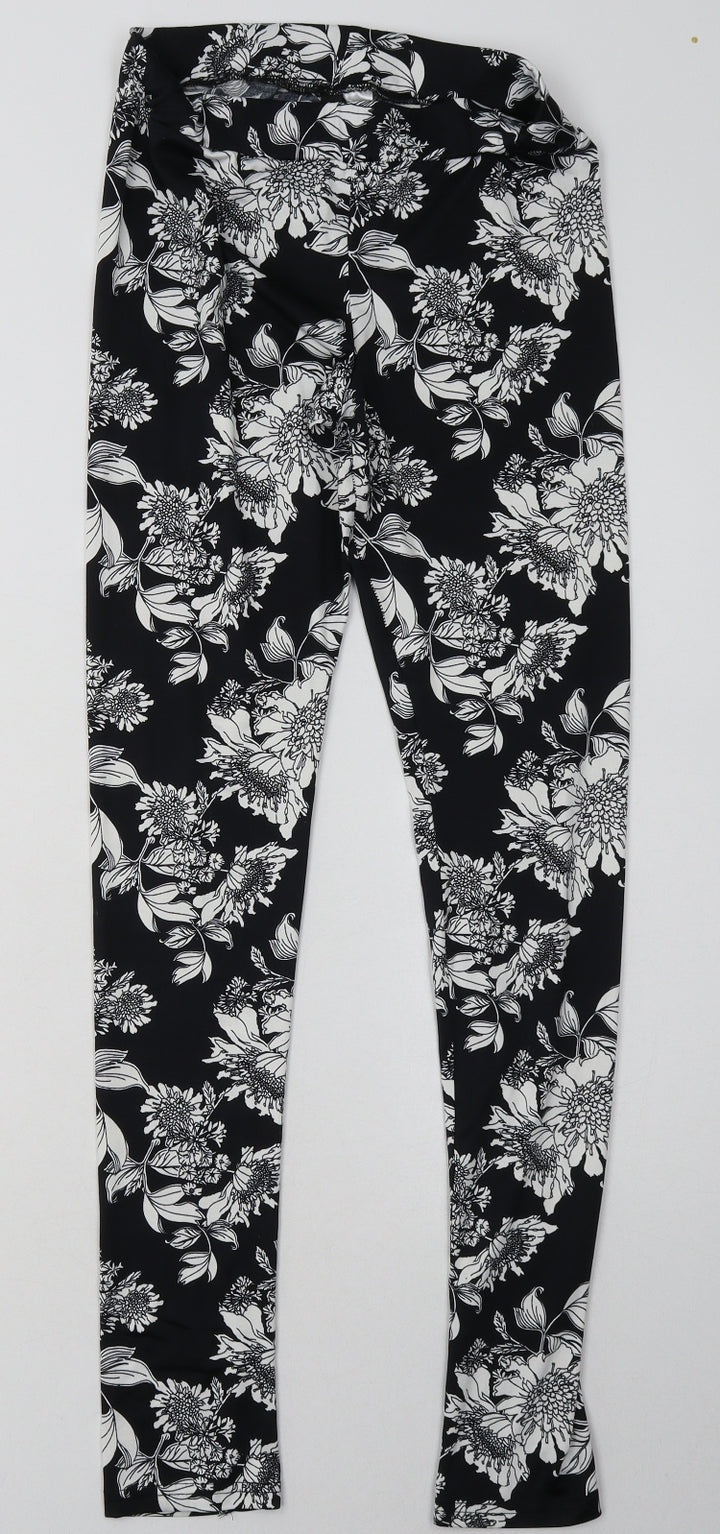 H&M Womens Black Floral Polyester Sweatpants Trousers Size S L30 in Regular