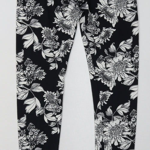 H&M Womens Black Floral Polyester Sweatpants Trousers Size S L30 in Regular