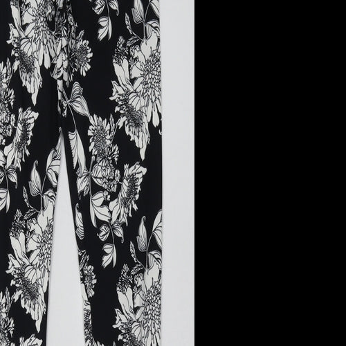 H&M Womens Black Floral Polyester Sweatpants Trousers Size S L30 in Regular