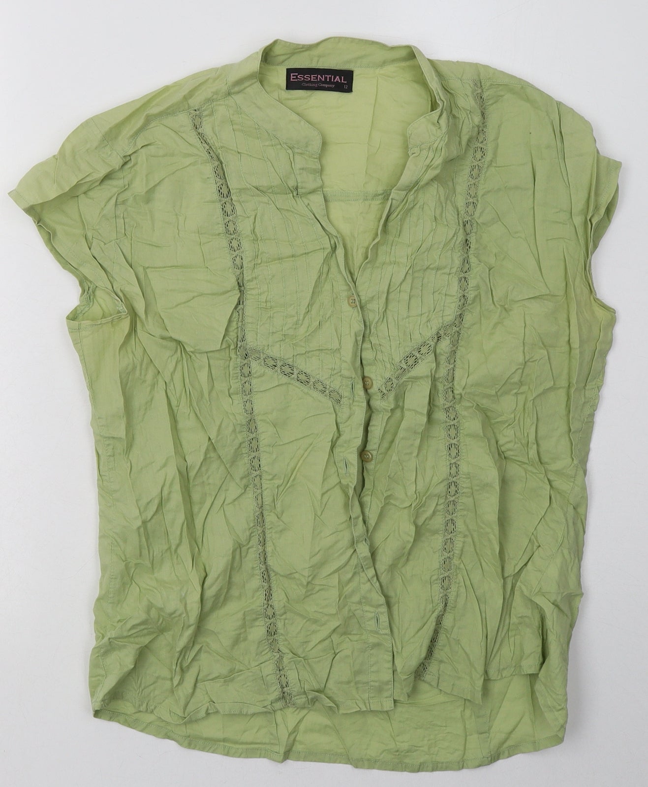 ESSENTAILS Womens Green  Cotton Basic Button-Up Size 12 V-Neck