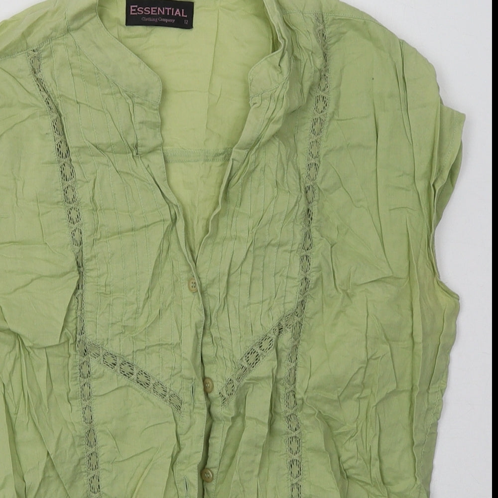 ESSENTAILS Womens Green  Cotton Basic Button-Up Size 12 V-Neck